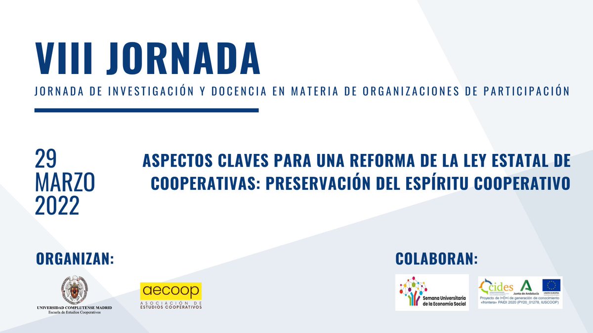 aecoop_ucm's tweet photo. Hoy a las 10:00 comienza una nueva jornada de investigación en organizaciones de participación en el campus @UCM_ECONOMICAS organizado por AECOOP y @eec_ucm . https://t.co/SwbeRRBtMu