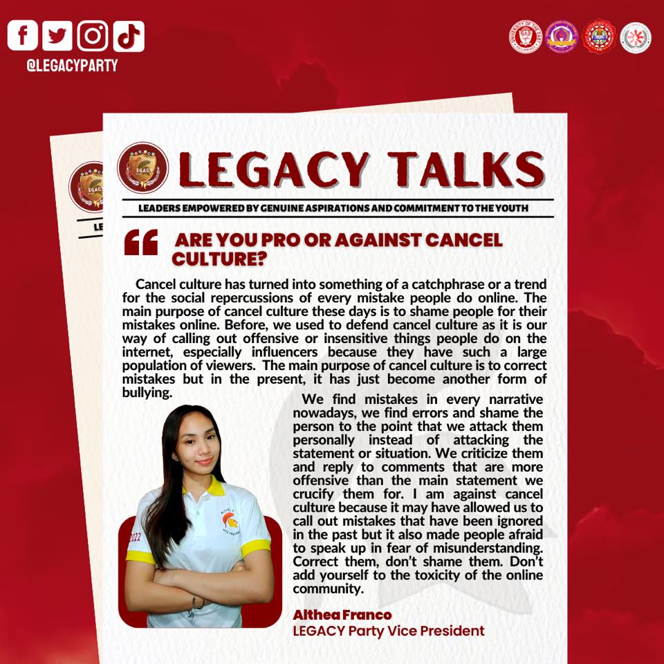 LegacyParty_UE's tweet photo. HIGHLIGHTS | Candidates’ Q&amp;A

Witness, as MA. ALTHEA FRANCO the VICE PRESIDENT of LEGACY Party states her answers!

#ALTHEAYUHHAreMyPriority
#VoteSTRAIGHT
#VoteWISELY
#VoteLEGACYPARTY
#LegacyForConsistency
#SaLegacyWalangPagsisisi https://t.co/1t5WV2o22g