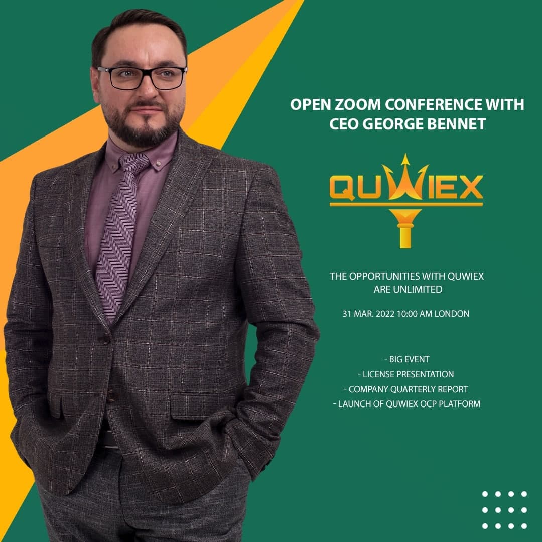 QuwiexCommunity's tweet photo. QWX Manager invites you to the scheduled conference: Zoom.

Topic: Open Zoom Conference with CEO George Bennet 
Time: 31 Mar. 2022 10:00 AM London
The Opportunities With Quwiex Are Unlimited https://t.co/remJJtI3Qm