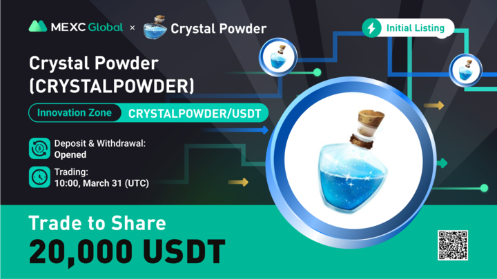MEXC_Builders's tweet image. MEXC will list $CRYSTALPOWDER/USDT trading pair under Innovation Zone @The_Lost_Throne

✅Deposit &amp;amp; Withdrawal: OPEN
✅Trading: 10:00 Mar 31 (UTC)

🏆20,000 $CRYSTALPOWDER up for grabs ➡️ bit.ly/3NuUgLv
💚Sign up: bit.ly/3surL8j

#CrystalPowder #MEXC #Giveaway