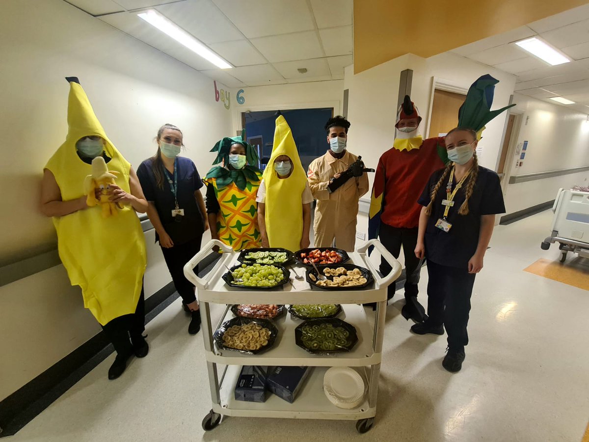 Celebrating Nutrition &amp;Hydration week,  Fruity Friday on the children's ward 😀 great dressing up Tufail Steve,Lisa &amp; Lorraine 🍎🍊