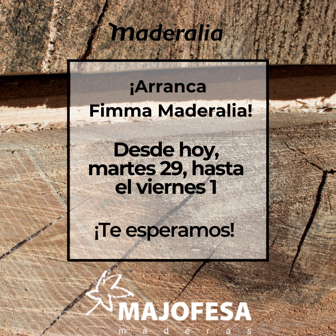 MajofesaMaderas's tweet image. ¡Arranca la feria! #Fimma #Maderalia 
👉Desde hoy, martes 29, hasta el viernes 1 de abril, podrás visitarnos y conocer nuestros productos en la feria Fimma Maderalia. 😍
👉El estand de #MAJOFESA lo encontrarás en el nivel 3, pabellón 2, número 66
¡Te esperamos! 🥰😁
