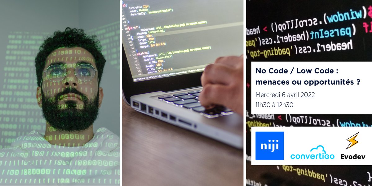 Niji_Digital's tweet photo. [WEBINAR🗓️Mercredi 06.04] #NoCode / #LowCode : tendances opportunistes à court terme ou remise en cause de certaines méthodologies de développement logiciel ? avec les experts de notre #DigitalFactory et les témoignages de #evodev et @convertigo 
Détails➡️https://t.co/gC7ItkZcqz https://t.co/4JaQSlcm1k