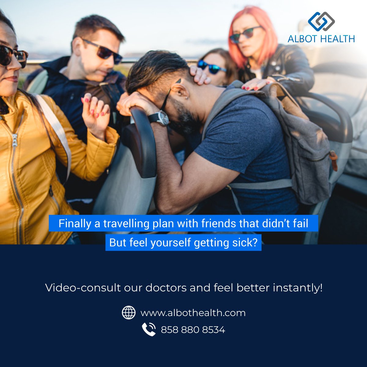 AlbotHealth's tweet photo. Wherever you go, Albot Health goes with you.
Talk to our finest doctors from your next staycation, beach holiday or an adventure trip.
Make an appointment today!
🌐 https://t.co/9CpojXba7v
📞 8588808534
#WithYouEverywhere #AlbotHealth #OnlineDoctor #Telehealth #DoctorOnline https://t.co/k6thBV1r7e