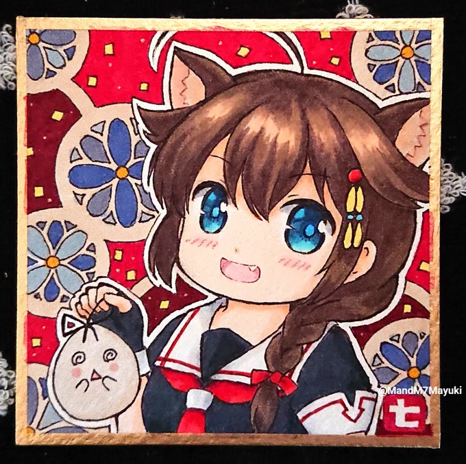 豆色紙に時雨ちゃんを描きました
しぐにゃん🐱しぐにゃん🐱
 #艦これ  #時雨 
