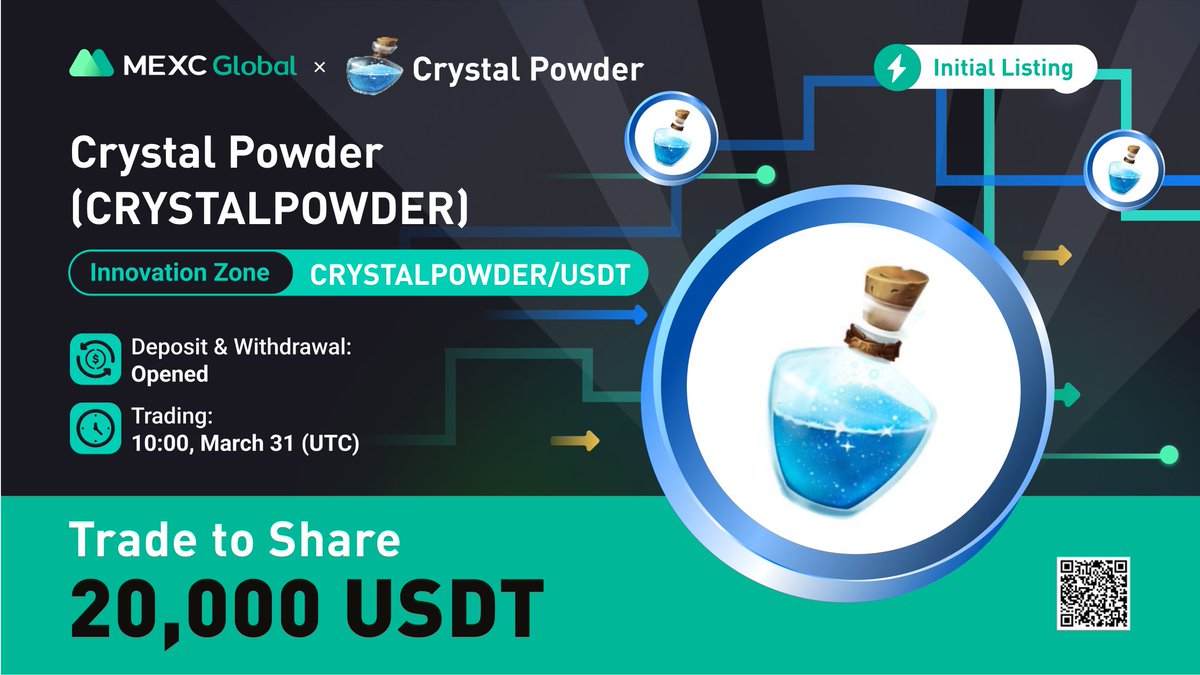 MEXC_Official's tweet image. 📈 #CRYSTALPOWDER//USDT will be listing as a spot trading pair at 10:00 on Mar 31 (UTC). @The_Lost_Throne
 
🏆Trade to Share 20,000 $USDT

Details: bit.ly/3DhXc9T

💚Sign up: bit.ly/3uemwLl

#CrystalPowder #MEXCListing