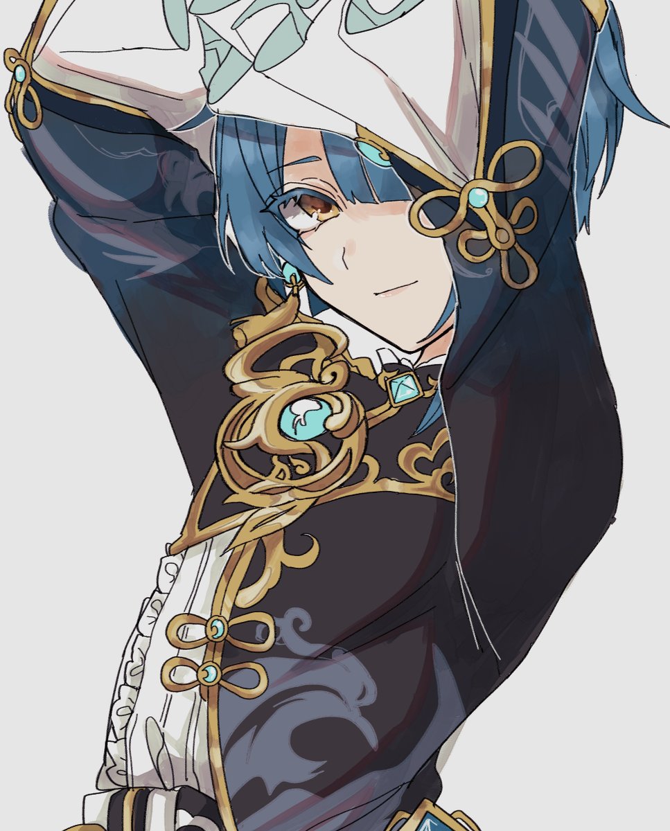 xingqiu (genshin impact) 1boy male focus solo blue hair simple background jewelry earrings  illustration images