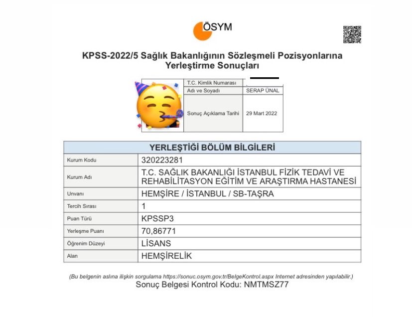 serappylmazz's tweet photo. Ben bugün ATANDIM🥳  #2022/5 #hemşire #atama https://t.co/qTKWpfN4H2