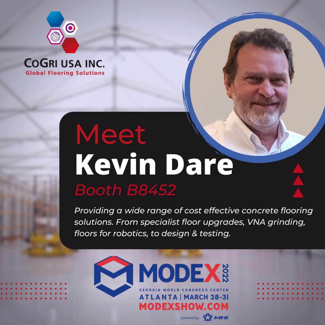 CoGri_Group's tweet photo. #MODEX22 is now open!
Come by and say hello at B8452!
Meet our Managing Director, Kevin Dare, to discuss why your floor should be your main priority when considering automation for your warehouse operation.
#automation #warehousesolutions #concretefloors https://t.co/ynz4kDcawK