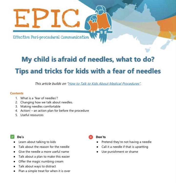 Check out our latest info sheet for parents/carers at epickids.org.au 
It includes top tips if your child has a fear of needles.  <a href="/spanzaorg/">SPANZA</a> 

Click here for full info sheet:
d311i5pe49swog.cloudfront.net/web-assets/spa…