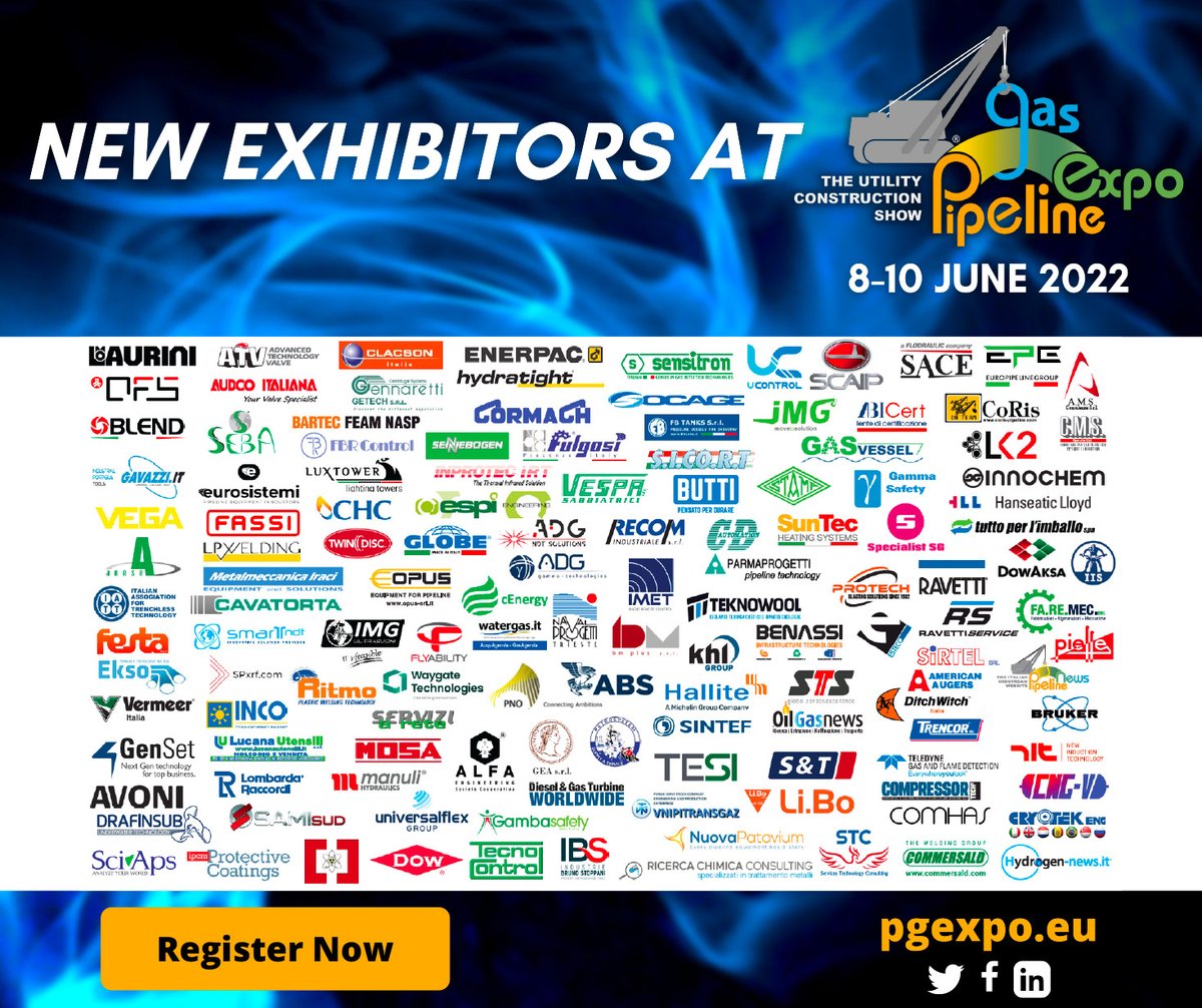 2026Pge's tweet photo. 🚨🚨 EXHIBITORS AT @2022Pge 
📌 8-10 JUNE 2022 - PIACENZA, ITALY
👉🆓 Register for #free now! https://t.co/Xnt8Lygp2I
#PGE2022 #pipeline #midstream #oilandgas #oil #gas #water #piacenzaexpo https://t.co/EQFcz2LX90