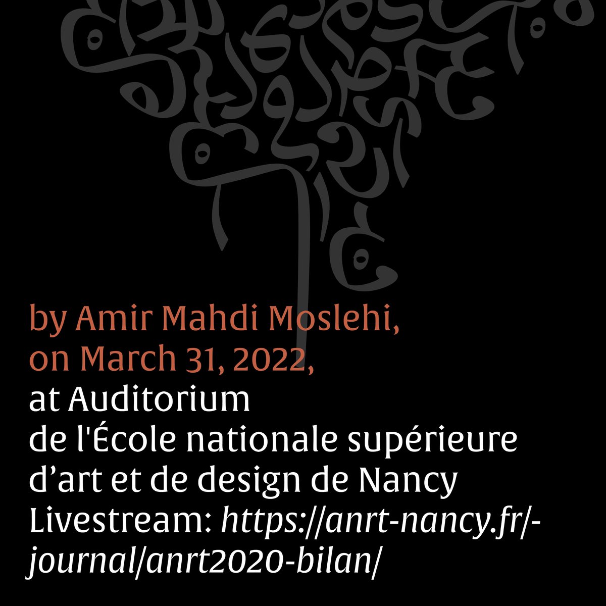 AMMoslehi's tweet photo. The final Presentation of a Missing Scripts Project,
Designing the First Book-Pahlavi typeface and its Latin Companion by Amir Mahdi Moslehi, on March 31, 2022, at Auditorium de l'École nationale supérieure d’art et de design de Nancy
Livestream: https://t.co/dYBYCZHrLb https://t.co/DDHp1UMgYU