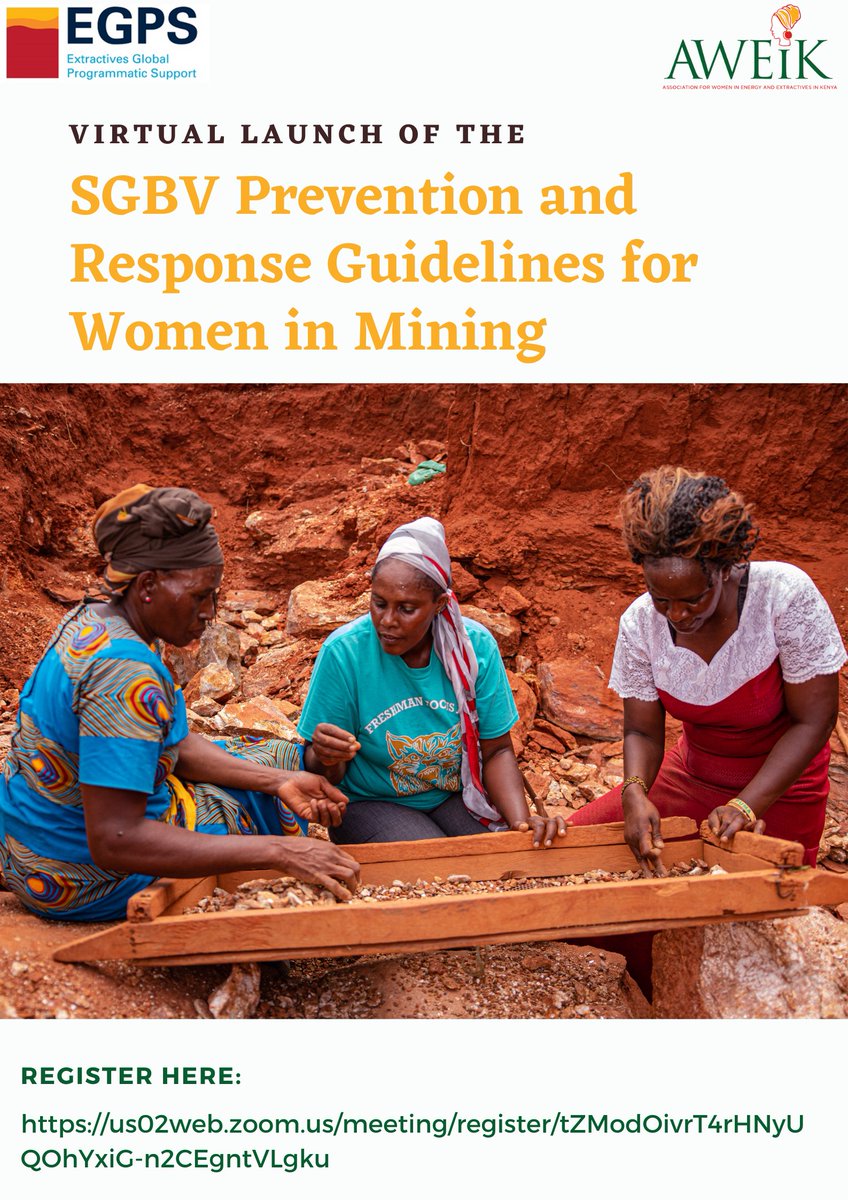 Sexual and gender-based violence against women and girls is one of the most widespread violations of human rights in the country.
Join #WeAreAWEIK as we launch the #SGBV Prevention and Response Guidelines for Women in Mining.
us02web.zoom.us/meeting/regist…
#StopSGBV #BreakTheBias #IWD22