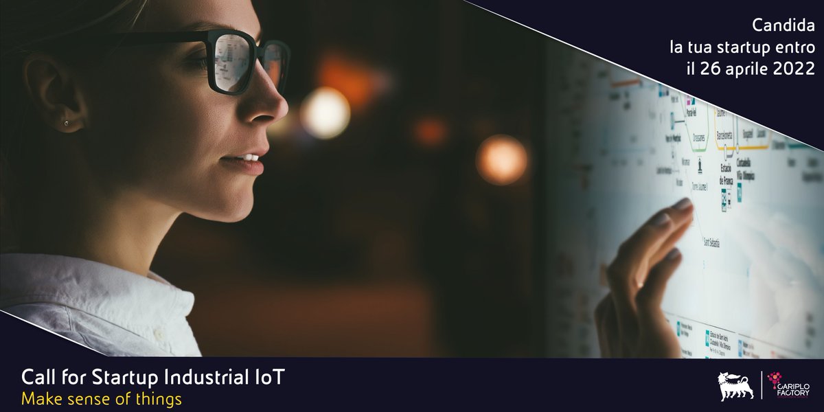 CariploFactory's tweet photo. 👁🗨"Make sense of things " è la prima area di interesse di #IndustrialIoT, la #CallForStartup di @eni
⬇️Se hai una #startup in questo ambito, candidati entro il entro il 26 aprile 2022!
https://t.co/Q9pcoyAYZl https://t.co/sa2ietVUQM