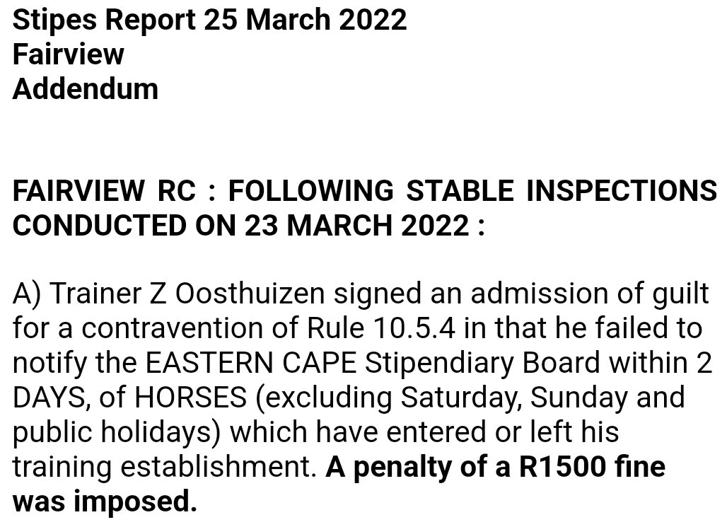 NHASouthAfrica's tweet photo. The following was an Addendum to the #StipesReport from #Fairview on 25 March 2022 https://t.co/WOIfNjLq3G