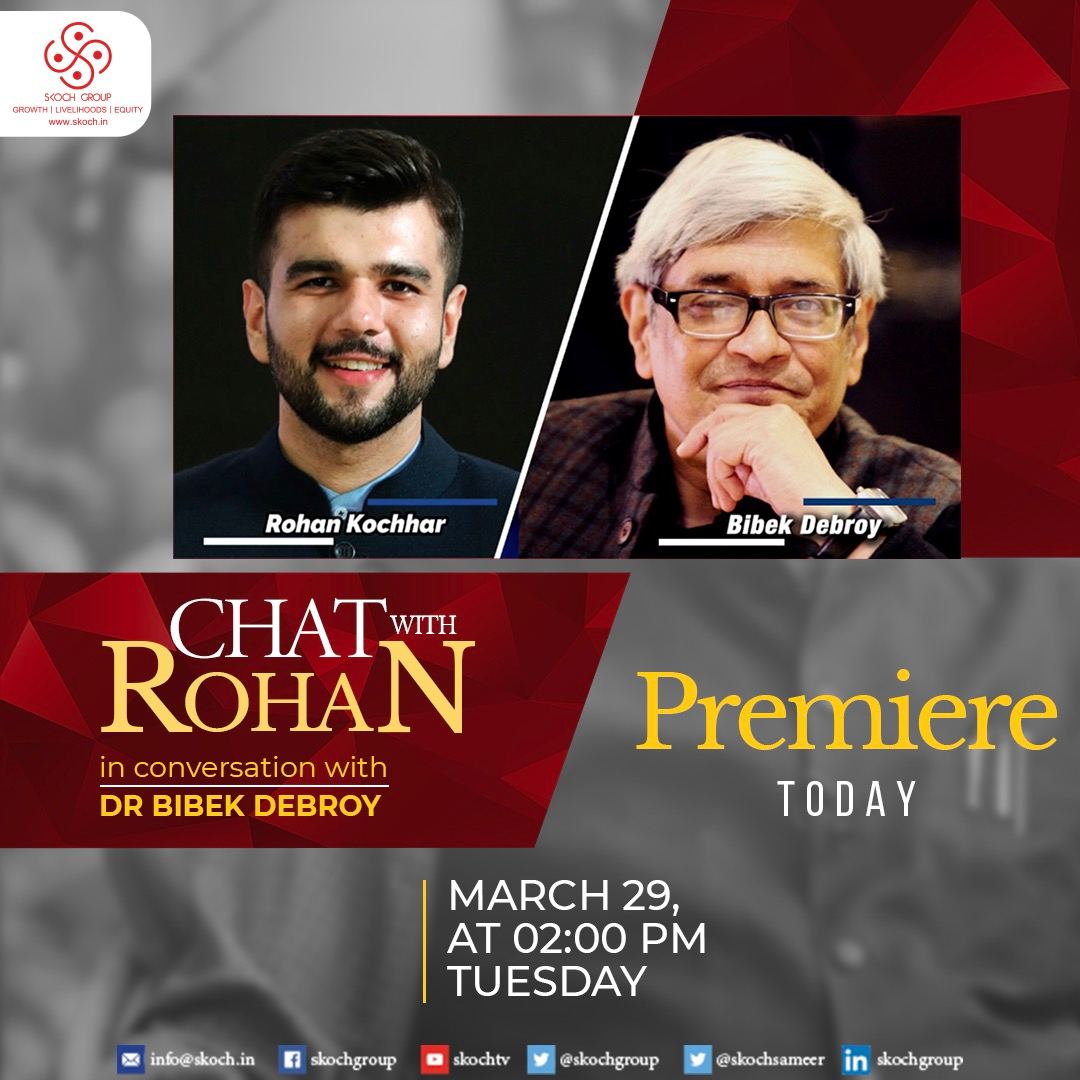 BNBccc8's tweet photo. Watch the premiere of the most anticipated episode of #ChatWithRohan
In conversation with Dr @bibekdebroy - Chairman of the Economic Advisory Council to the Prime Minister of India, today at 2:00 PM.
Watch here https://t.co/voWpSMrE0d
@RohanSkoch @SkochSameer https://t.co/E3IduRKM8Y