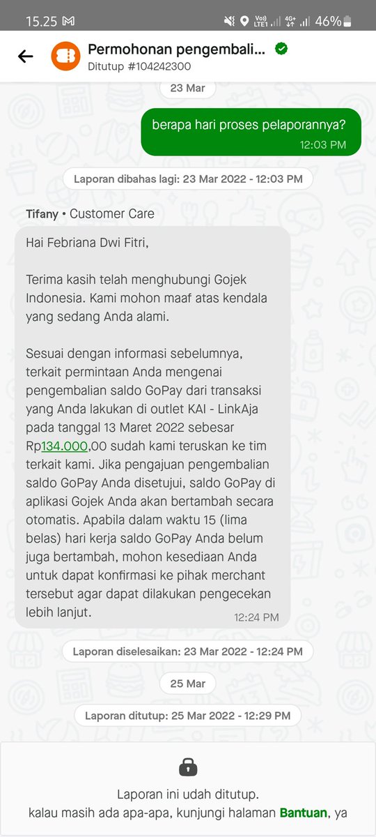 febrianadfa's tweet photo. @gojekindonesia @gopayindonesia saya lapor di aplikasi gojek terkait pengembalian dana di gopay. Katanya disuruh menunggu 15 hari, namun sudah lebih 15 hari saldo gopay belum kembali juga. Tolong beri kepastian kapan saldo gopay akan dikembalikan. Thanks https://t.co/vVxzZdT7dl