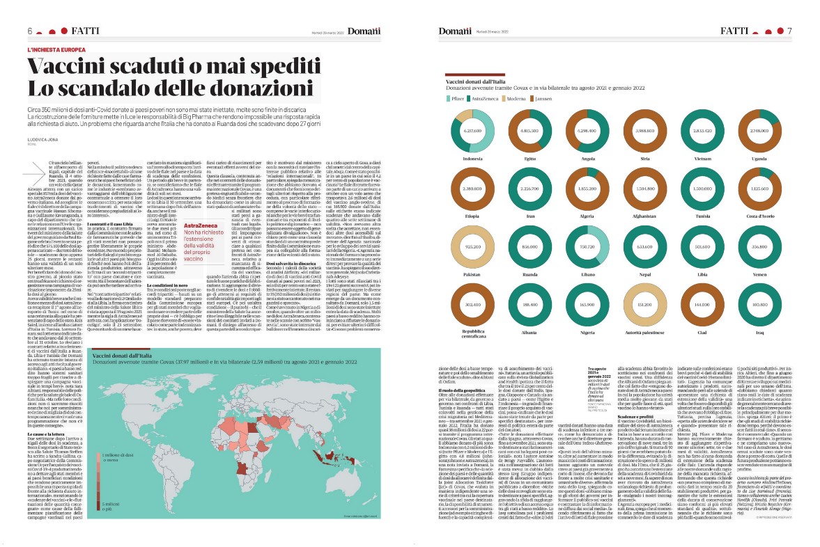 PazzoPerDomani's tweet photo. Sul @DomaniGiornale cartaceo e digitale di stamattina, gran pezzo su 2 pagine di @LudoJona con grafici di @FilippoTeoldi nell’inchiesta europea #FollowTheDoses finanziata da #IJ4EU e coordinata da @LiseBarneoud sullo scandalo dei vaccini https://t.co/m0HMAhUZe1 https://t.co/8pjX6A4tWm