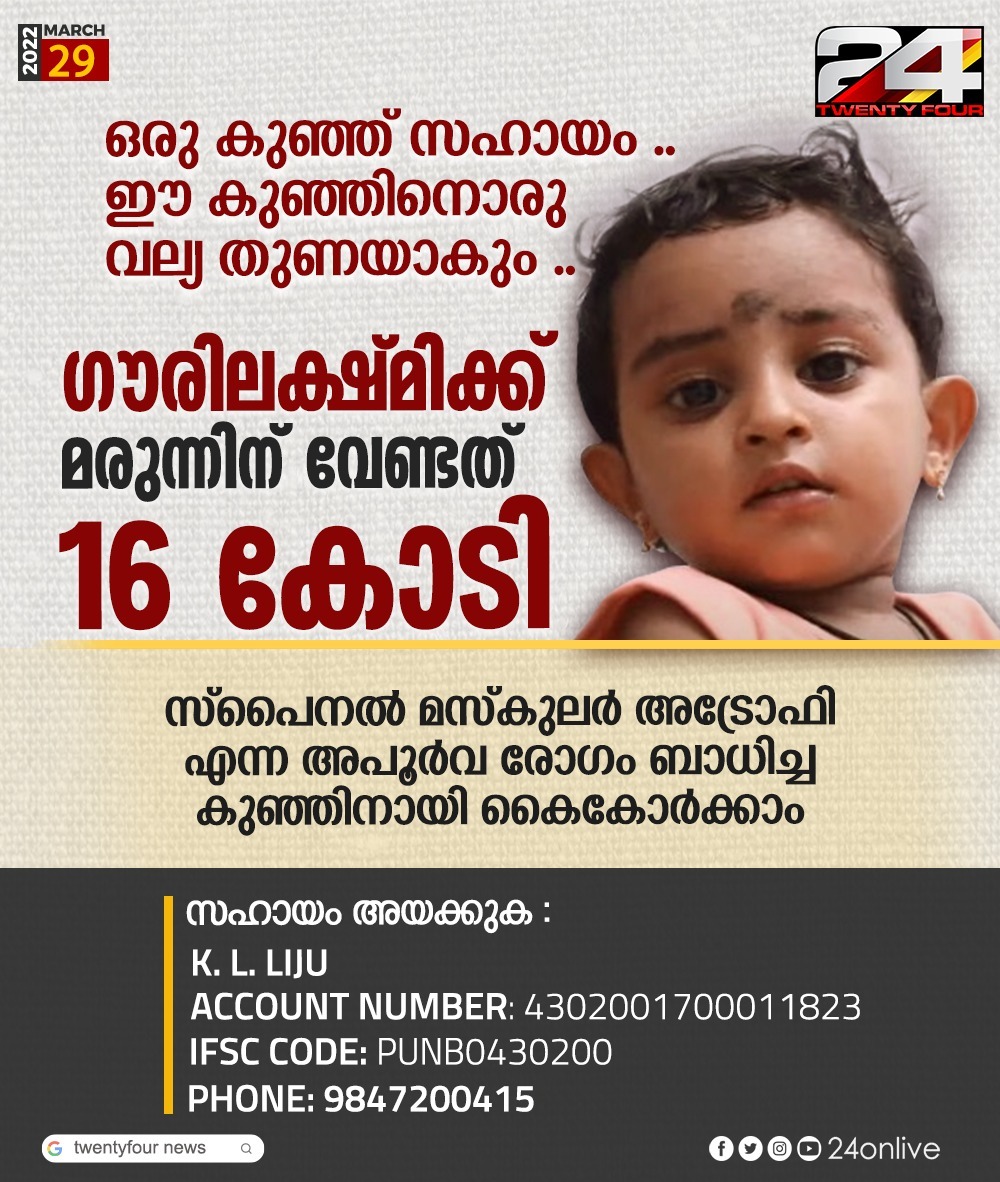 HabeebMFC's tweet photo. A small help  ..

Gauri Lakshmi needs Rs 16 crore for medicine

Let's stand together  for a baby with a rare disease called spinal muscular atrophy

#spinalmuscularatrophy #HelpingHands
#mohanlal @Mohanlal https://t.co/MK4D4ro1yC