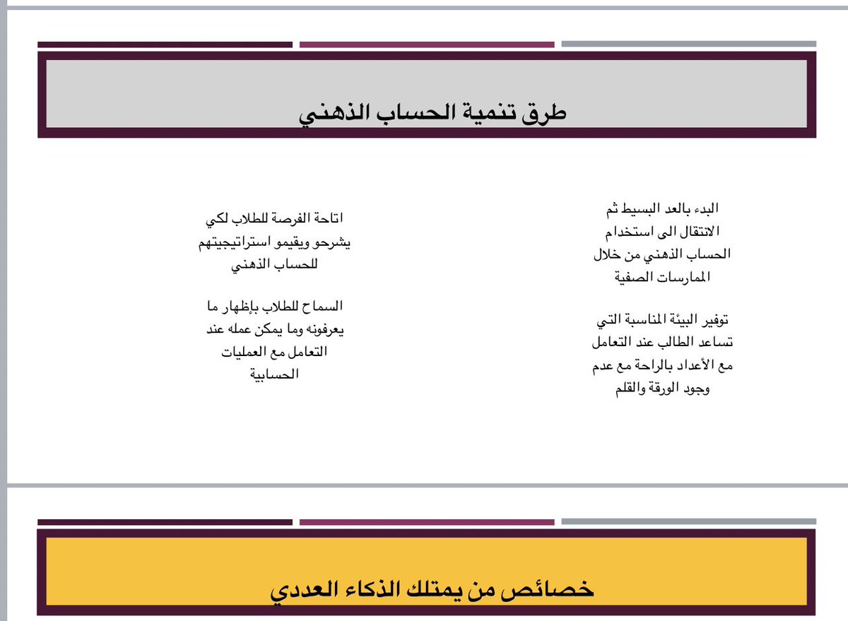 EduGovDhf8405's tweet photo. @MathematicsDep2
🔸في الملتقى الافتراضي الثاني للرياضيات/إضاءات على مهارات التفكير في تدريس الرياضيات
🔸قدمت أ.عزة سعيد المشيخي
🔸ورقة عمل:استخدام التقنيات الحديثة في تنمية الحساب الذهني في تدريس الرياضيات
تناولت فيها:
الذكاء العددي
استراتيجياته وأهميته
طرق تنميته
خصائص من يمتلكه https://t.co/6A0LqZF2yS
