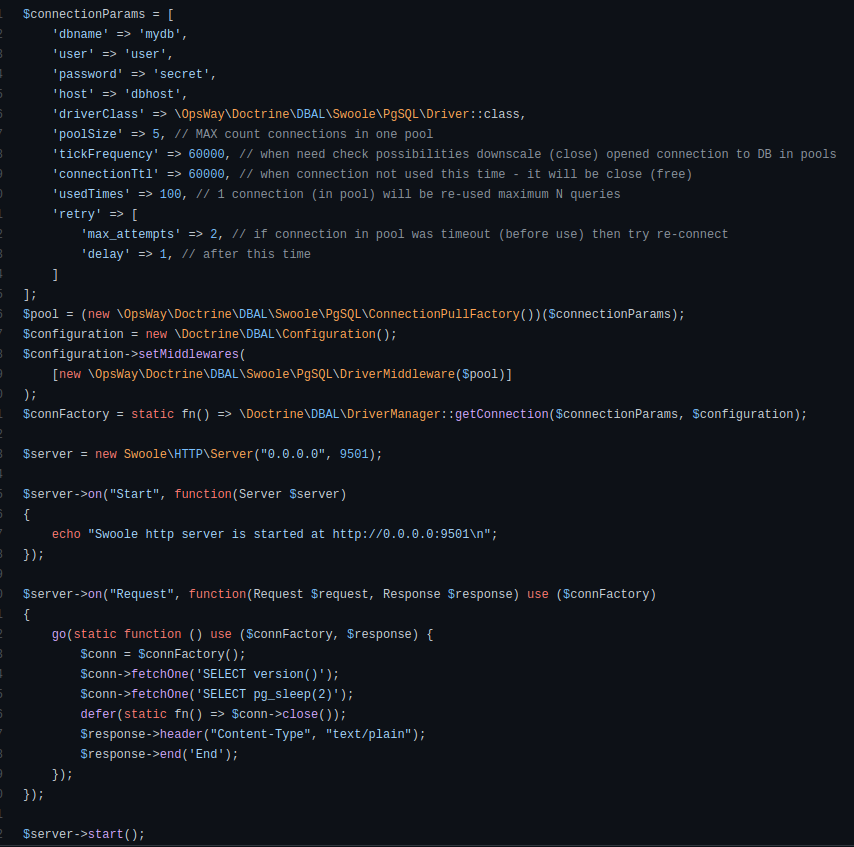 shandyDev's tweet photo. Opened to world our driver for doctrine DBAL &amp; PostgreSQL &amp; Swoole with full coroutines support: https://t.co/SvpD8DAQW4 #doctrine #dbal #openswoole https://t.co/uXQAlgvTZH