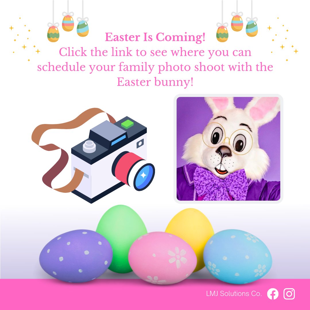 LMJSolutionsCo's tweet photo. Easter is just around the corner. Have you scheduled your family photo shoot with the Easter bunny? Here's a list of where you can go in NJ  🐰 💜: 
https://t.co/eqmGAhpfZd https://t.co/jKwzvby47V