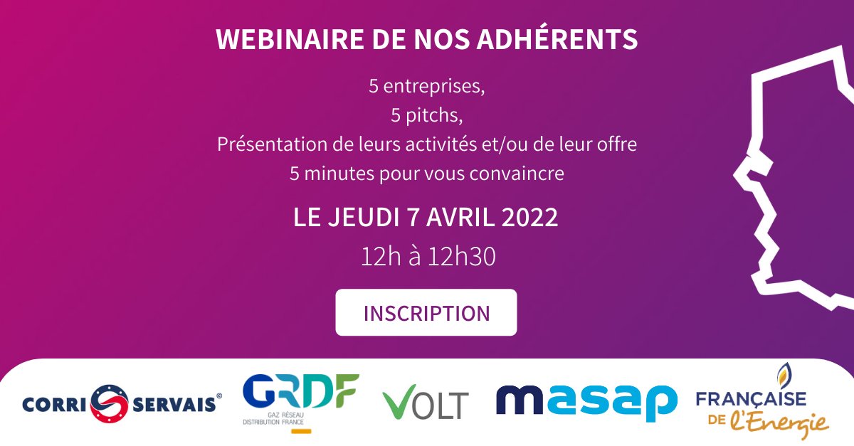 [ÉVÉNEMENT] 💥

Pôlénergie vous convie à un nouveau format d'événement

Webinaire de nos adhérents
Pour la première, rendez-vous le Jeudi 7 Avril 2022 de 12H à 12H30

CORRI SERVAIS
<a href="/FdEnergie/">FDE (Française de l'Energie)</a>
<a href="/GRDF/">GRDF</a>
MASAP
<a href="/volt_solutions/">Volt solutions</a>

🔗 Inscription pour le Webinaire : ow.ly/nRj450IrXNx
