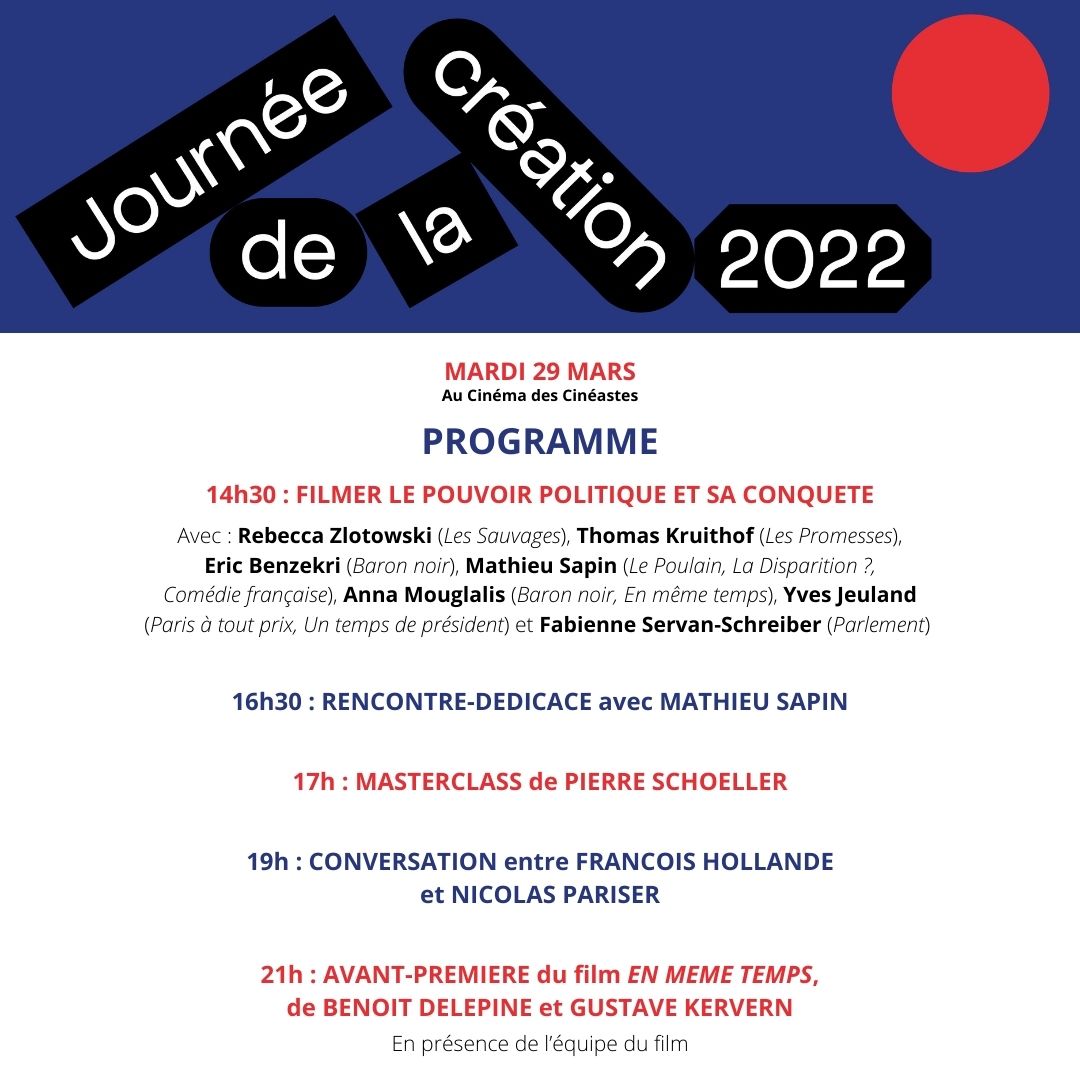 C’est le grand jour, la Journée de la Création est de retour ! RDV dès 14h30 au <a href="/CdesCineastes/">Cinéma des Cinéastes</a> (inscription sur urlz.fr/hHeh) ou en direct sur youtu.be/aruqbQm5oCw pour parler Politique et Cinéma avec nos invités. #CréaARP22