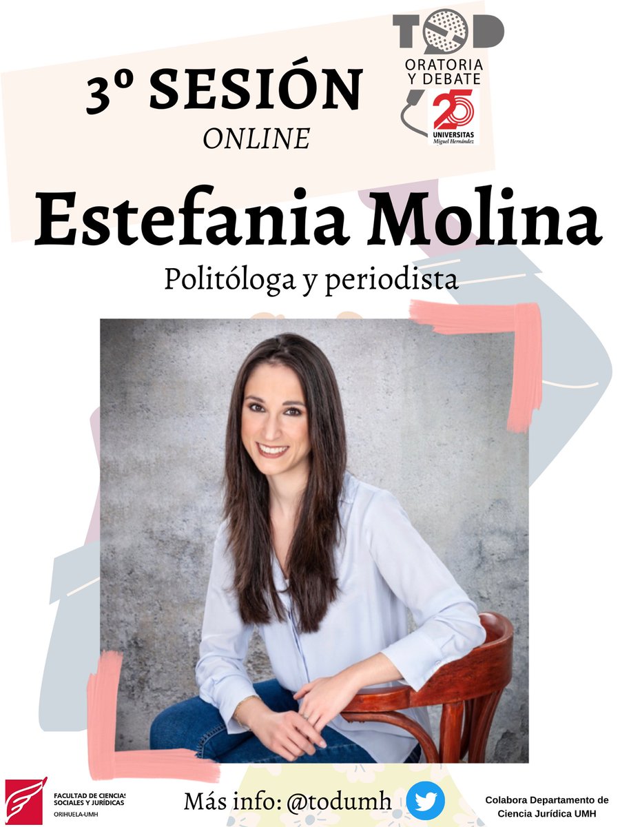Les invitamos a la tercera sesión del TOD UMH a cargo de <a href="/EstefMolina_/">Estefania Molina</a>. Será este sábado 2 de abril, en horario de 10.30 a 12.30h. 
Inscripciones aquí: docs.google.com/forms/d/1uqfjc…