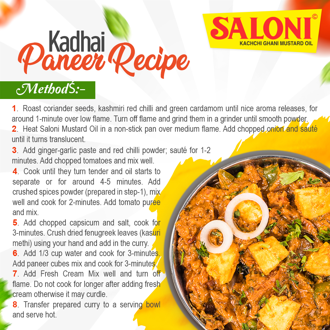 saloni_oil's tweet image. Want to Eat Something Delicious and Healthy Recipe 🥘 ?

We are here with "Kadhai Paneer" 🍲 a mouthwatering combination of paneer, capsicum, tomato, onion and traditional Indian spices cooked in #SaloniMustardOil.

#SaloniOil #SwitchToMustardOil #MagicOfMustardOil #KadhaiPaneer