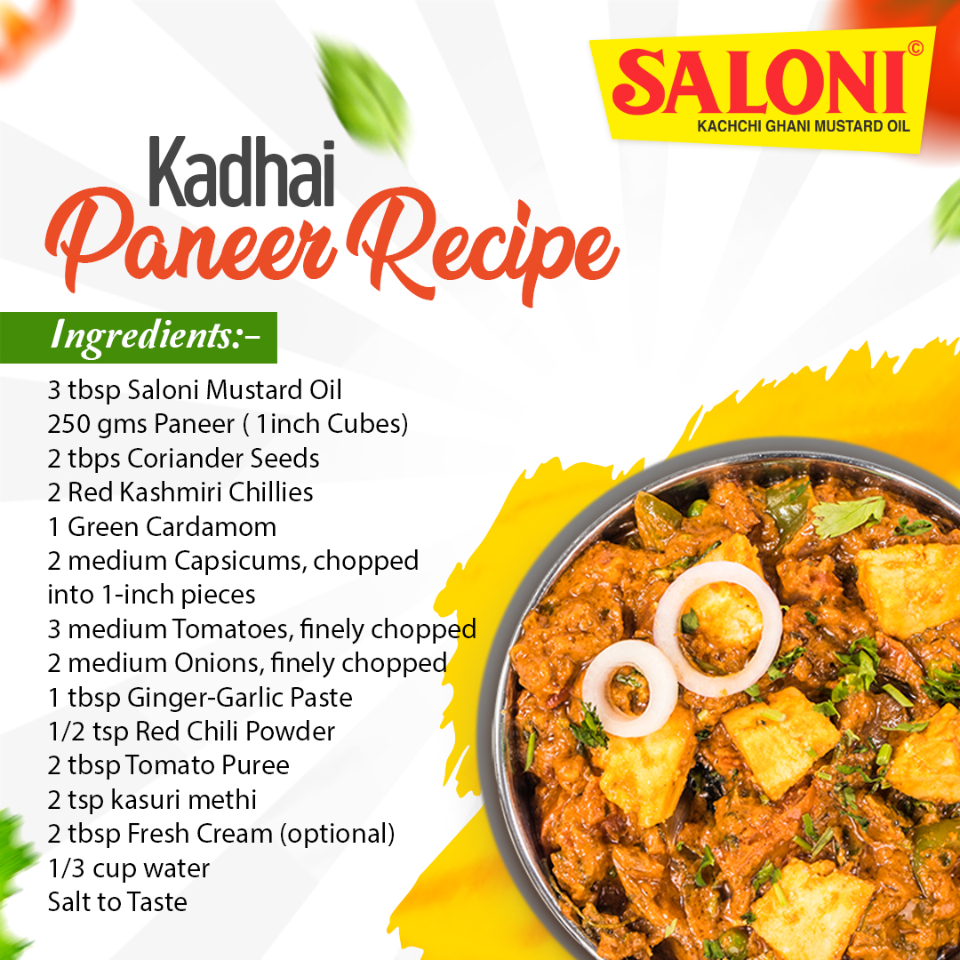 saloni_oil's tweet image. Want to Eat Something Delicious and Healthy Recipe 🥘 ?

We are here with "Kadhai Paneer" 🍲 a mouthwatering combination of paneer, capsicum, tomato, onion and traditional Indian spices cooked in #SaloniMustardOil.

#SaloniOil #SwitchToMustardOil #MagicOfMustardOil #KadhaiPaneer