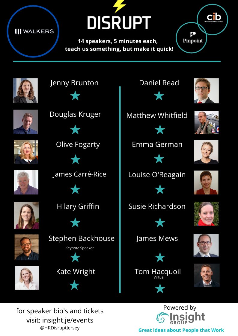 This is it, our 2022 DisruptHR St. Helier 2.0 Speaker announcement
For the last remaining tickets, visit: insight.je/disrupt_st_hel…
We can’t wait to meet you.  
<a href="/WalkersGlobalCI/">Walkers Global</a> @Pinpointhq <a href="/CIB_Guernsey/">Channel Insurance Brokers - Guernsey & Jersey</a>
#events #networking #insightful
