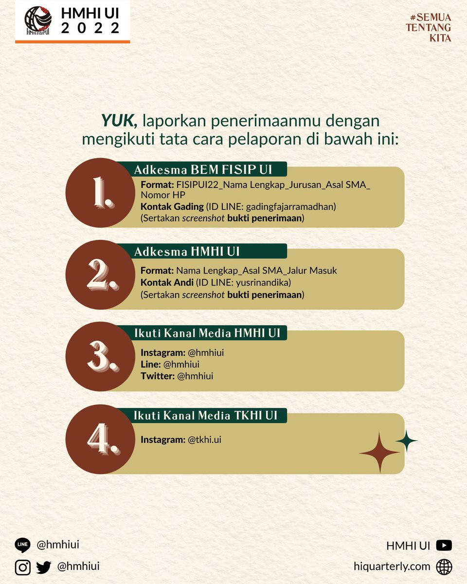hmhiui's tweet photo. Seluruh keluarga HI UI mengucapkan selamat datang kepada mahasiswa baru HI UI 2022 dari jalur SNMPTN! 

Sebelumnya, jangan lupa untuk melaporkan diri sesuai dengan tata cara pelaporan yang ada sebagai langkah pertama dalam menjadi bagian dari keluarga besar HI UI. https://t.co/wpS0h2bjLc