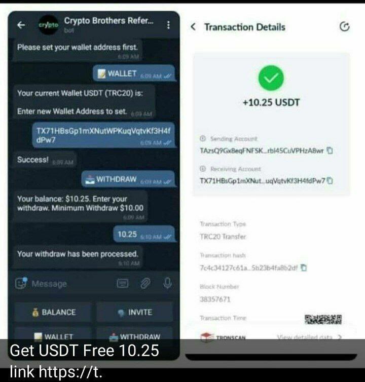 Успейте заработать! 
 бот платит 100%проверено за друга 0.25

t.me/CryptoBrothers…