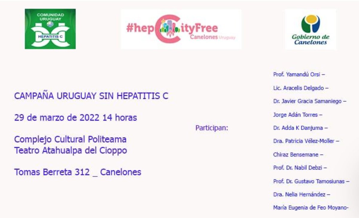 asscatinforma's tweet photo. Hoy, 29 de marzo, a las 17h, tendrá lugar el webinar online “Uruguay sin Hepatitis C”. 

Toda la info e inscripciones aquí 👉 https://t.co/DXPg8na4wh

#ACHCU @cerohepatitis @Hep_Alliance https://t.co/WQF3v6VGMP