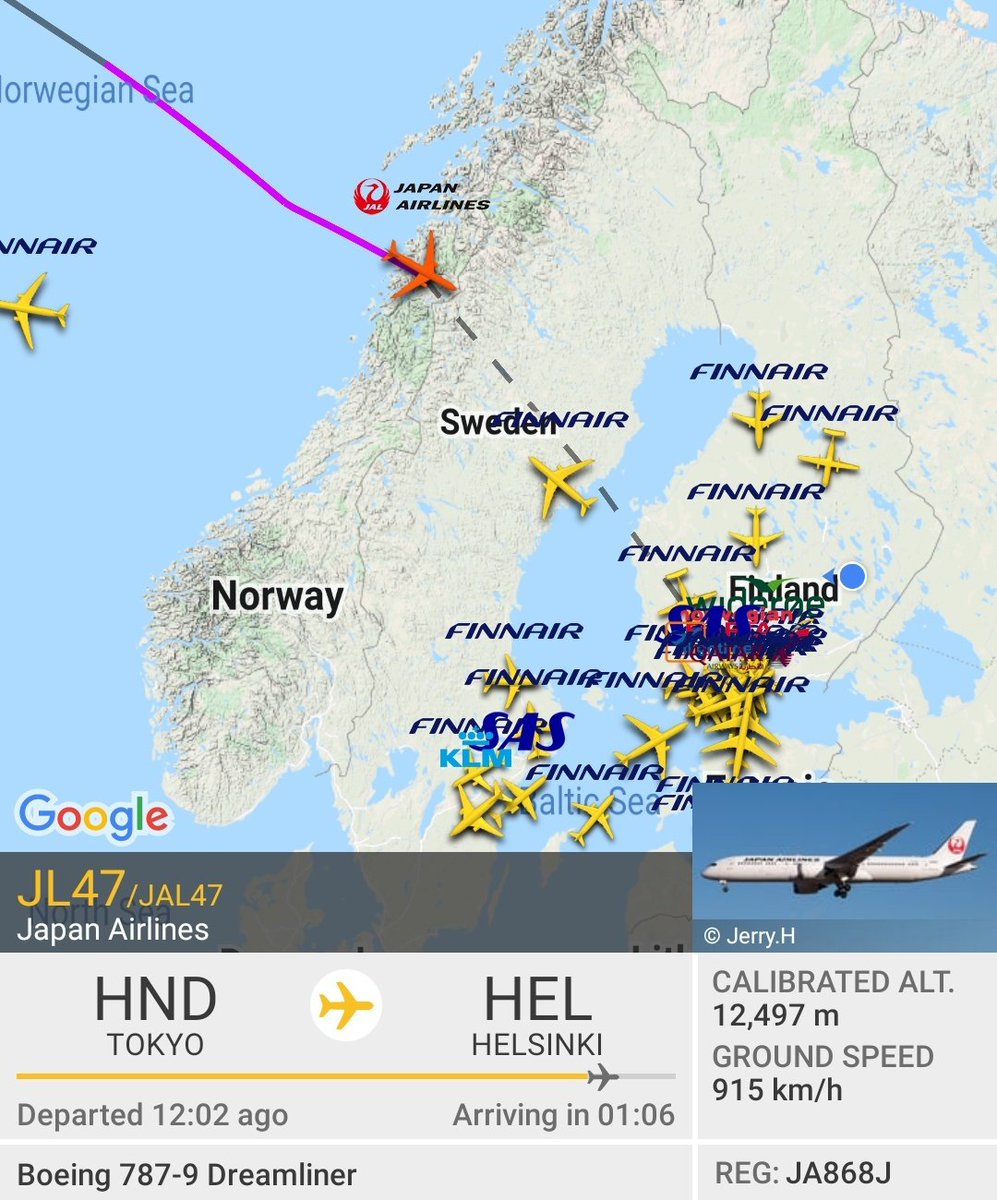 So weird to see Japan Airlines' flight to Helsinki coming from that direction https://t.co/WRaJ9IENAF