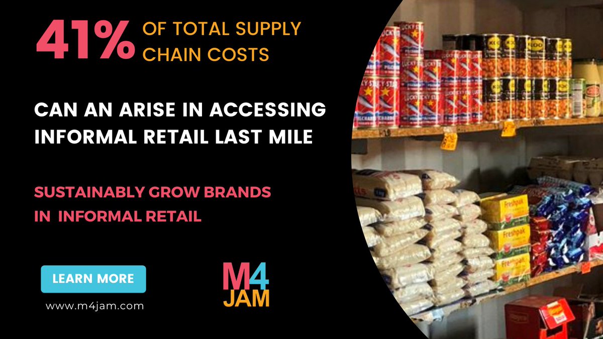 Logistics in penetrating informal markets can lead to excessive costs. 
We have the solution! 
m4jam.com
#AccessInfomalMarket #M4Jam