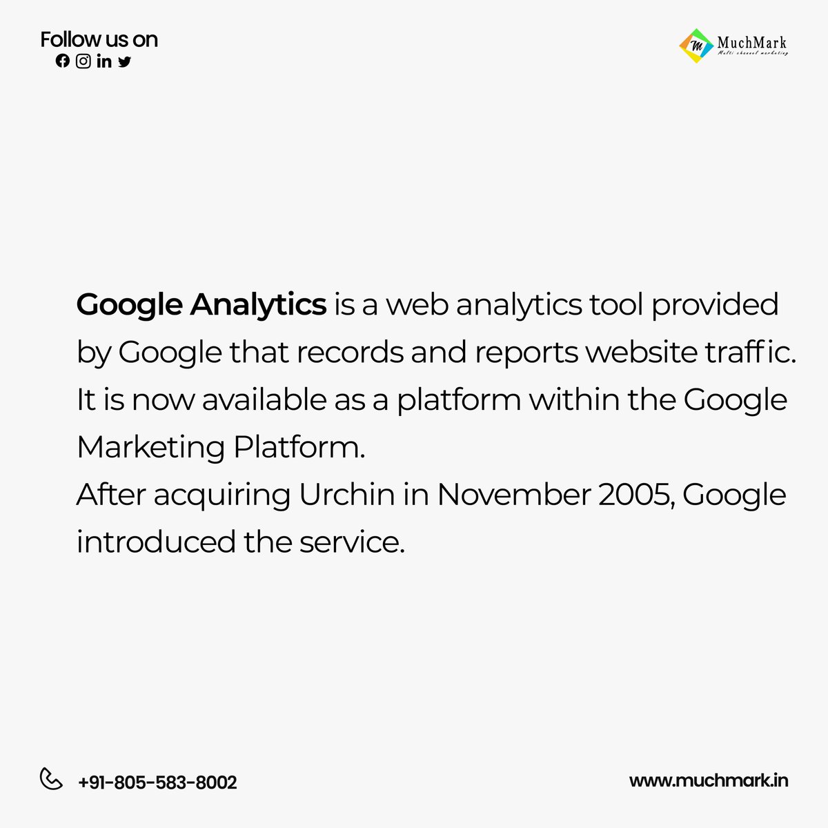 Muchmark_tweet's tweet photo. Lets See What is Google Analytics.
.
.
#googleanalytics #digitalmarketing #seo #google #googleads #marketing #googleadwords #googlepixel #socialmediamarketing #marketingdigital #socialmedia #analytics #searchengineoptimization #digitalmarketingagency #website #onlinemarketing https://t.co/GFKr5Wc9HQ