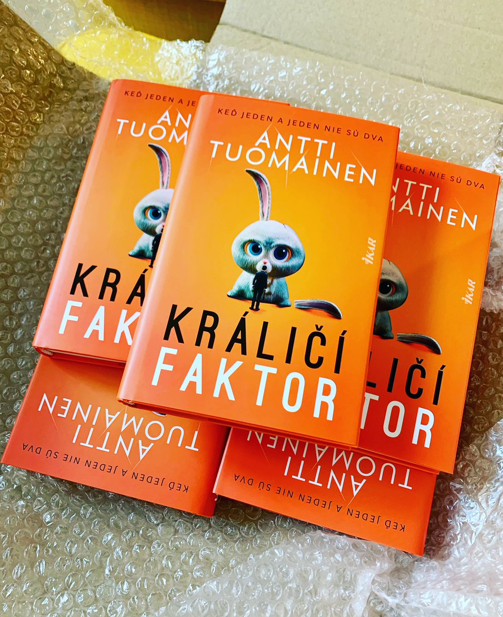 antti_tuomainen's tweet photo. Today’s bookpost is from Slovakia 🇸🇰🐰🧡 THE RABBIT FACTOR has so far been published in 7 languages — with more to come. The Slovakian edition is translated by Dorota Baluchova and published by Ikar. So grateful and happy to see this. Long live love and insurance mathematics! https://t.co/Jyd4kJmRm4