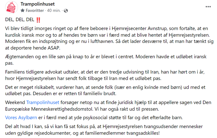 I Danmark deporterer vi mennesker, men vi giver dem en indsprøjtning først 💔 #dkpol #dkmedier <a href="/EkstraBladet/">Ekstra Bladet</a> <a href="/informeren/">Dagbladet Information</a> <a href="/politiken/">Politiken</a> <a href="/vinkel360/">Pitchup</a>  Kilde <a href="/trampolinhuset/">Trampolinhuset</a>   facebook.com/trampolinhuset…