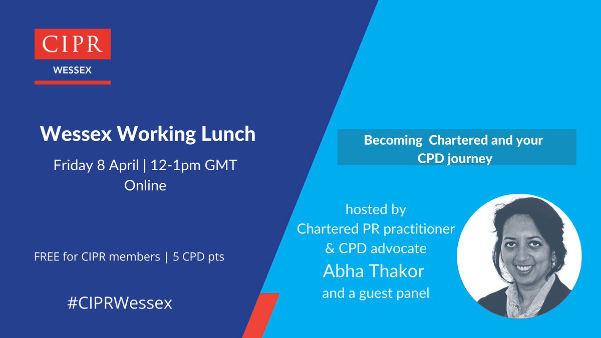 CIPR_Wessex's tweet photo. Our panel for next week's #WorkingLunch is being joined by @ktmarlow of @littlebirdcomms and @philiptl from @360IntegratedPR 
@NonStopNewsUK is our host and we are so pleased to have @MandyPearse with us too to answer all your #CPD and #ChartPR questions. https://t.co/V4VyXbetvj https://t.co/7Ow5lCpUCe