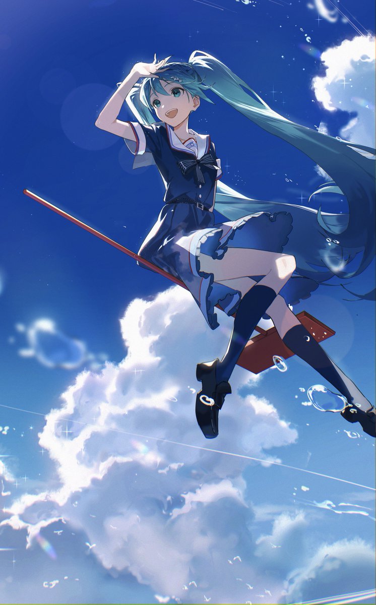 hatsune miku 1girl solo twintails long hair sky cloud very long hair  illustration images