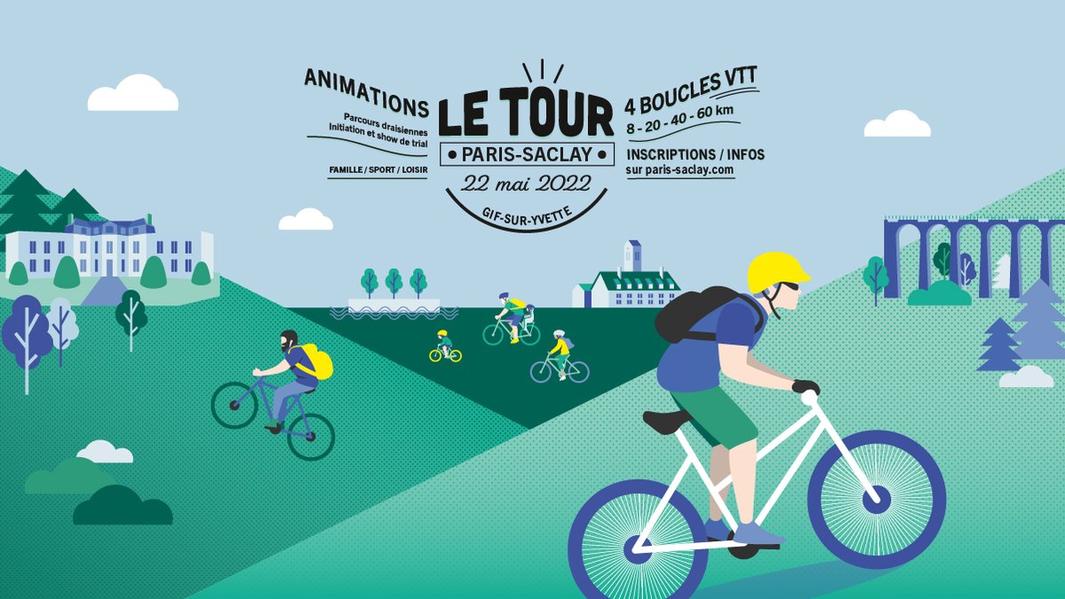 agglopariSaclay's tweet photo. [Tour Paris-Saclay 2022] Tous en selle🚴‍♀️

Le TPS fait son grand retour le dimanche 22 mai !

Amateurs, adeptes de balades en famille ou sportifs confirmés : il y en aura pour tout le monde ! 4 boucles proposées : 8, 20, 40 et 60 km 💪

Inscrivez-vous ici👉https://t.co/9311V9k7tv https://t.co/B1I7voAzOd