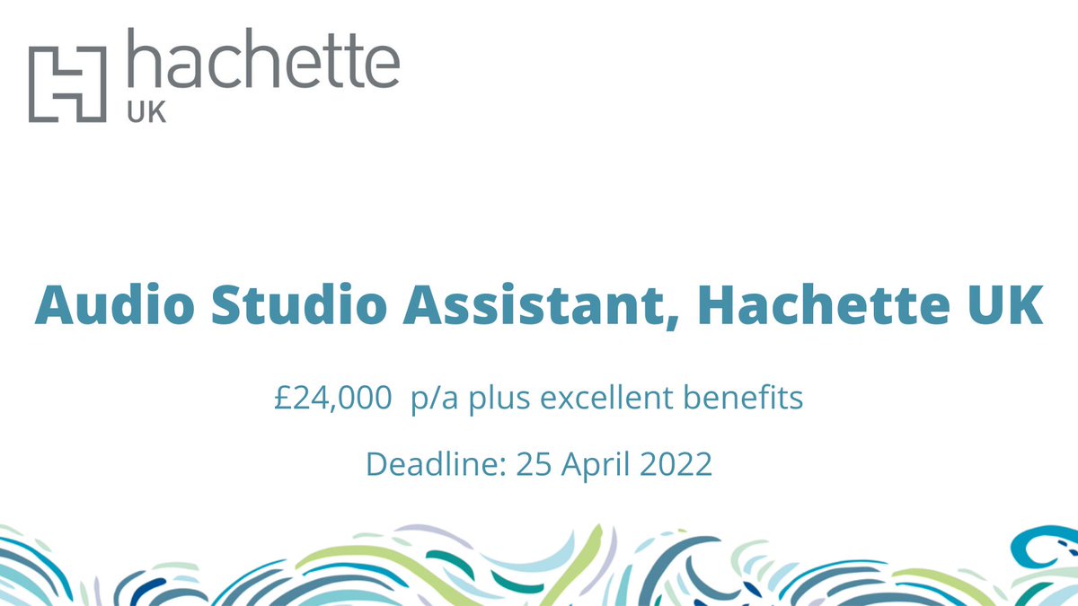 Hachette Careers (@hachettecareers) on Twitter photo We are looking for someone with a desire to learn the audiobook production process, who is passionate about audiobooks and who wants to work in a collaborative and innovative audio team!
Apply here: ow.ly/8rrg50IuK8O We are looking for someone with a desire to learn the audiobook production process, who is passionate about audiobooks and who wants to work in a collaborative and innovative audio team!
Apply here: ow.ly/8rrg50IuK8O