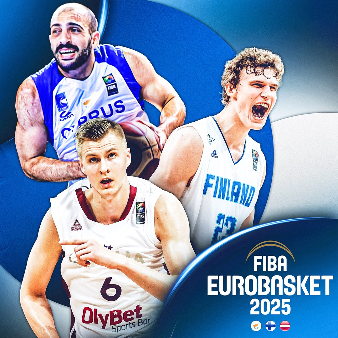 Congratulations to the FIBA #EuroBasket 2025 hosts! 🏟

🇱🇻 Latvia (Group Phase + Final Phase)
🇨🇾 Cyprus (Group Phase)
🇫🇮 Finland (Group Phase)