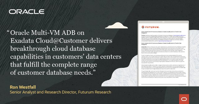 GiuseppeFOracle's tweet photo. Find out why @FuturumResearch says, "Oracle's new low price point for #AutonomousDatabase on @OracleExadata Cloud@Customer can make it simpler to develop and deploy cloud-native and mission-critical databases." https://t.co/qkfnkUETLQ https://t.co/bEESQo418a
