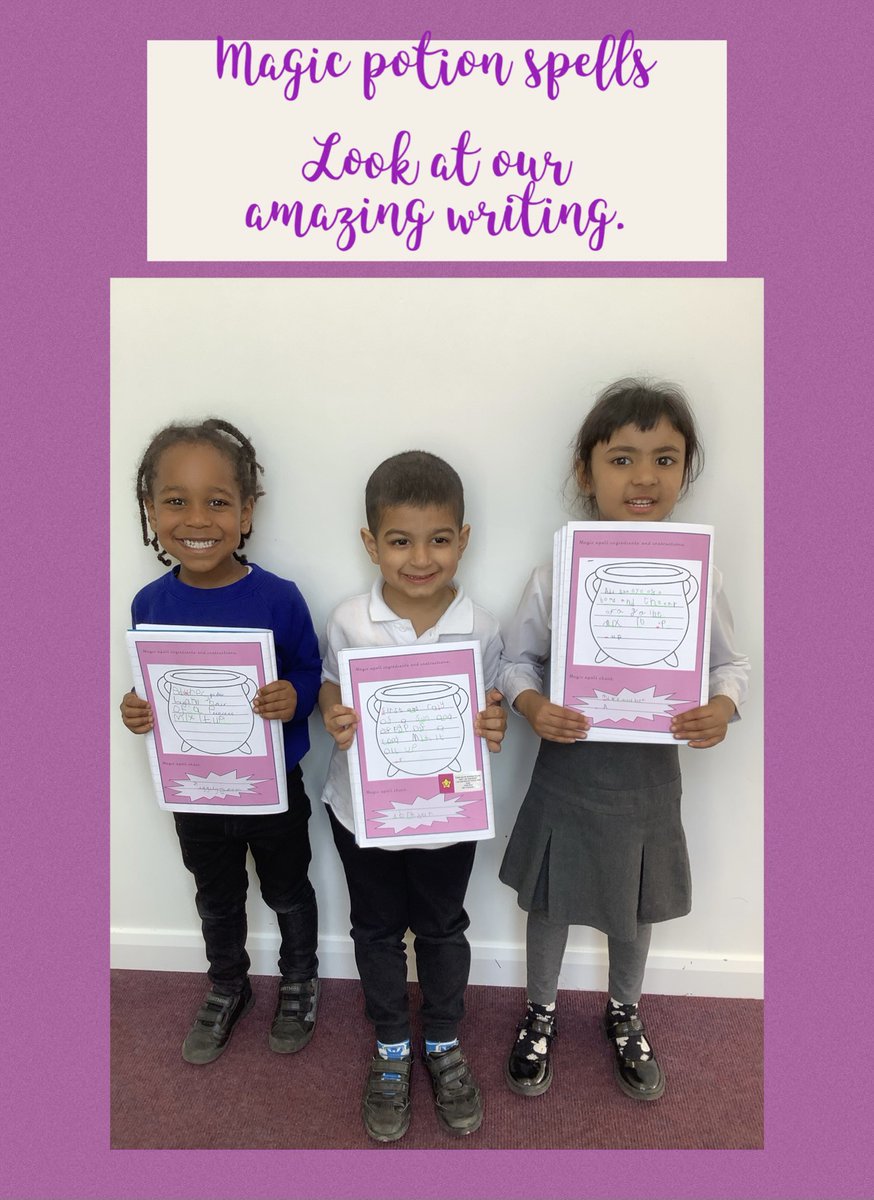 StJohnsRCRoch1's tweet image. In Reception, we have been writing some magic spells, we drew pictures of our ingredients before we wrote our magic  spells. 💫⚡️✨😊💫✨ #earlywriting #eyfs #receptionwriting