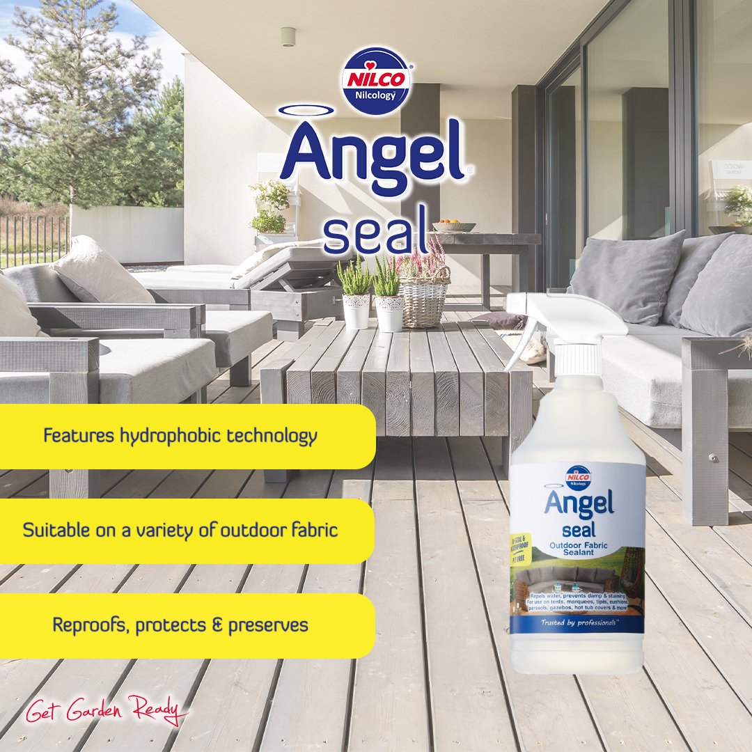 Lock in a clean, fresh finish for longer with Nilco Angel Seal Outdoor Fabric Sealant - perfect for your outdoor furniture ✨✔🏡

Get yours today directly from our website ➡ bit.ly/3tnJejk

#nilcouk #angel #cleaning #Garden #gardening #home #furniture #bbq #summer