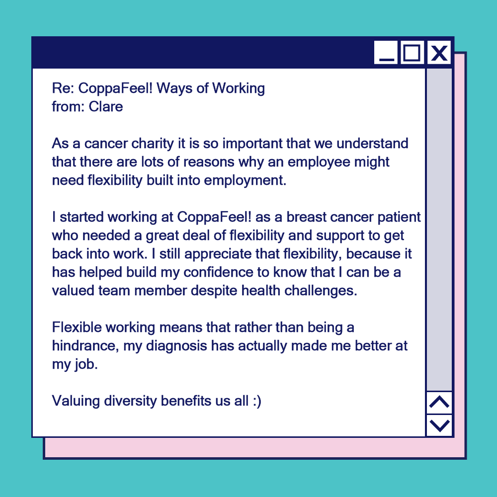 CoppaFeelPeople's tweet photo. As a charity, we want to ensure our ways of working are accessible and flexible for our current team members, and future ones!

We are regularly evaluating our ways of working based on how they are meeting the needs of the team. Here's what some of the team make of it all! https://t.co/TGPhIRsYJC
