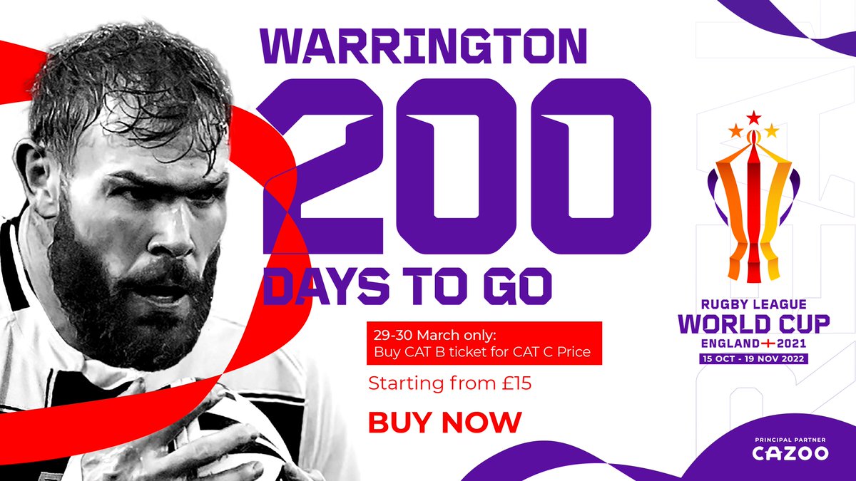 It’s officially 200 Days to Go until the biggest, best, and most inclusive @rlwc2021 ever comes to England! 🏉🏆

Don’t miss out on upgrading your World Cup experience with this epic, limited period ticket upgrade offer: tickets.rlwc2021.com/?utm_source=Wa…